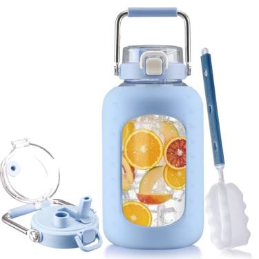 Imagem de BLUEGO Garrafa de água de vidro de 2,835 g, jarro de água de vidro enorme de 3 litros, azul