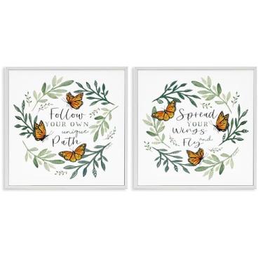 Imagem de Stupell Industries Spread Your Wings and Follow Path Conjunto de arte giclée emoldurado cinza de 2 peças, design de Elizabeth Tyndall, 61 x 61 cm