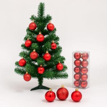 Imagem de Kit Enfeites Natalinos Peças para Árvore e Guirlanda Bolas Estrela Ponteira Sinos Presentes Tambores Cores Vermelho Dourado Prata (20, Bolas 4cm Vermelha)