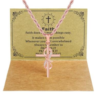 Imagem de DS Colar de cruz de fé para mulheres – Colar com pingente de crucifixo de aço inoxidável banhado a ouro 18K | Joias religiosas para presente para mãe, irmã e amiga (Dia das Mães, aniversário
