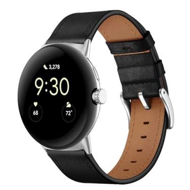 Imagem de Apawband Pulseiras de couro compatíveis com Google Pixel Watch 4/3 de 45 mm para homens, pulseira de couro ajustável para Google Pixel Watch 4/3/2/1 de 41 mm