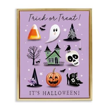 Imagem de Stupell Industries Arte de parede Trick Or Treat It's Halloween com moldura dourada flutuante, design por Elizabeth Tyndall, 78 x 63 cm