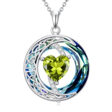 Imagem de IMZM Colar de pedra do mês de nascimento para mulheres, pingente de lua celta, colar de cristal azul, joia de coração, presente de aniversário de Natal para filha, esposa, mãe, irmã, Base, Zircônia