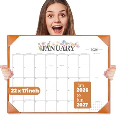Imagem de Calendário de mesa 2026 - calendário mensal grande, 55 x 43 cm, calendários de mesa de 18 meses (janeiro de 2026 a junho de 2027) organizador de calendários de mesa para professores e escritório