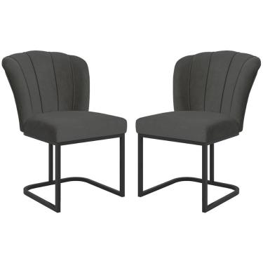 Imagem de Kit 2 Cadeiras Poltrona Flor Pés Metal Preto Mesa Quarto Cozinha Cinza