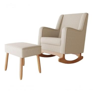Imagem de Poltrona Sofá Cadeira De Amamentação Aquila Balanço C/ Puff Cor Veludo Off White Desenho Do Tecido Liso