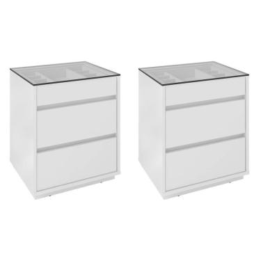 Imagem de Kit 2 Mesas De Cabeceira 3 Gavetas 010023 Branco Dcasa Branco