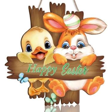 Imagem de TOARTi Placa De Porta Madeira Para Pendurar Coelho, Decoração Frontal, Feliz Páscoa