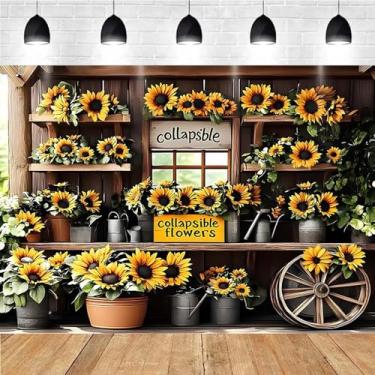 Imagem de Girassóis rústicos e carrinho de fazenda, fundo floral, girassol, decorações de festa para casas, jardins, casamentos, aniversários, dia das mães, casamento, chá de panela, versátil, decoração interna