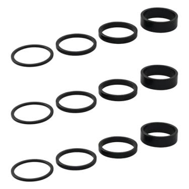 Imagem de BLLNDX 12 peças de arruelas de fone de ouvido de bicicleta, espaçadores de haste de liga de alumínio sem rosca para espaçadores de haste de guidão de 3,5 cm com quatro espessuras de 2/3/5/10 mm para
