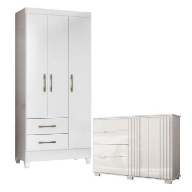 Imagem de Guarda Roupa Infantil Lima E Cômoda Texas Branco Flex - Moval - MOVAL 