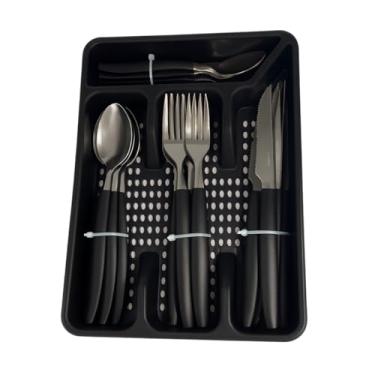 Imagem de Faqueiro 17 Peças com Porta Talheres – Jogo de Talheres Inox para Cozinha, Mesa Puesta e Refeições do Dia a Dia (Preto)