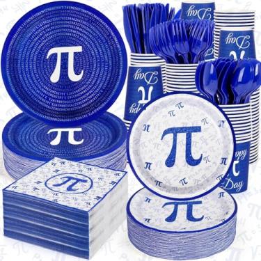 Imagem de FULJOOY Conjunto De 400 Pratos E Guardanapos Com Símbolo Pi Para Festa, Decoração Tema Matemático, Incluindo Papel Descartáveis, Guardanapos, Garfos, Facas, Colheres Utensílios Festa 50 Pessoas
