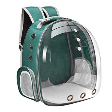 Imagem de MERIGLARE Mochila para transporte de gatos respirável transparente para filhotes, mochila para gatos premium à prova d'água, mochila para transporte de animais de estimação, cúpula para filhotes e caminhadas ao ar livre – verde, 33 x 27 x 44 cm
