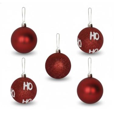 Imagem de Kit 5 Bolas de Natal Vermelhas, 7cm, Decoração Natalina HoHoHo, Plástico Resistente, Enfeite Árvore
