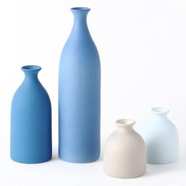 Imagem de Dandat Conjunto de 4 vasos de cerâmica, vasos de cerâmica decorativos modernos, decoração de mesa de cerâmica rústica para buquê, grama pampa, flores frescas secas, sala de estar, cozinha, quarto