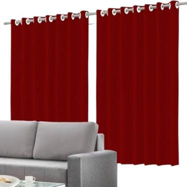 Imagem de Cortina Blackout Voil Vermelho com Forro 2 em 1, Poliéster e PVC, 280cm x 260cm, Bloqueio de Luz