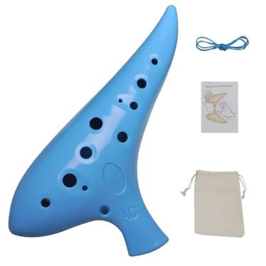 Imagem de rayzm 12 furos alto C ocarina, 13 notas C maior, plástico ABS durável Ocarina Wind instrumento musical com bolsa de transporte para iniciantes (azul)