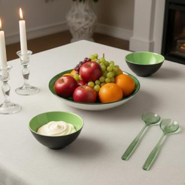 Imagem de Kit Completo de Natal Guzzini para Mesa Posta – 2 Bowls + Fruteira + Talheres + Toalha Sortida (6 Peças)