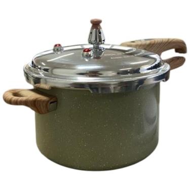 Imagem de Panela de Pressão e Indução, 4,2L, Alumínio com Revestimento Cerâmico, Cinza, Alças Estilo Madeira, Antiaderente