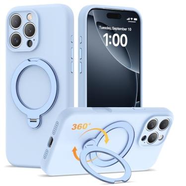 Imagem de LEKMOTIN Capa compatível com iPhone 16 Pro Max de 6,9 polegadas com suporte magnético giratório 360 [compatível com Mag-Safe] Capa de silicone líquido macio 16 Pro Max para homens e mulheres, azul