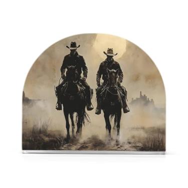 Imagem de JUZIHAI Porta-guardanapos vintage Western Cowboys para mesa dispensador de guardanapos de acrílico para mesa suporte de lenços independente para cozinha sala de jantar bar festa decoração de casa