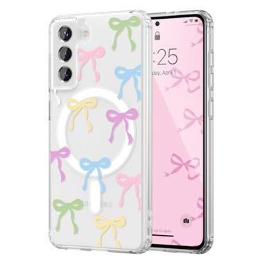 Imagem de UEEBAI Capa magnética para Samsung Galaxy S21 5G, capa de arco compatível com MagSafe, fita fina sem fio, estética, capa protetora antiamarelamento à prova de choque para mulheres e meninas - colorida