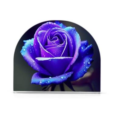 Imagem de Qilmy Porta-guardanapos de acrílico de flor roxa azul, suporte de guardanapo de coquetel de plástico transparente para mesas de restaurante de cozinha, 1 peça