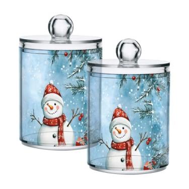 Imagem de Qilmy Qtip Suporte de 400 ml, frasco de armazenamento de boticário de plástico transparente para boneco de neve de Natal com tampa, dispensador de recipiente de banheiro para bola de algodão, cotonete