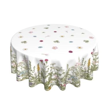 Imagem de BETGINY Toalha de mesa floral de flores silvestres 177 cm redonda primavera verão toalha de mesa à prova de poeira resistente a rugas toalha de mesa rústica para férias, cozinha, sala de jantar, festa