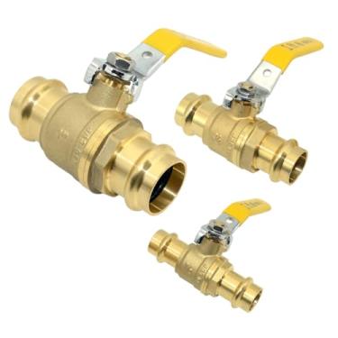 Imagem de DAN SPEED Válvula esférica de latão com alça amarela, válvula esférica de desligamento de porta completa de 1/4 de volta para conexão de tubo de cobre, pacote com 2 (2,5 cm)