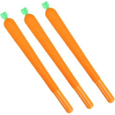 Imagem de Sluswallow 3 canetas de gel laranja para escrita escolar, caneta de gel criativa clássica fofa para escrever cenoura suavemente engraçada 0,5 mm caneta de tinta gel preta para escrita, escritório,