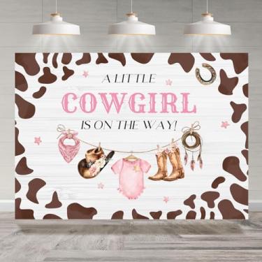 Imagem de Rsuuinu Pano de fundo para chá de bebê Cowgirl A Little Cowgirl is On The Way Fundo fotográfico para meninas ocidentais decorações de festa de chá de bebê banner cabine de fotos adereços de estúdio