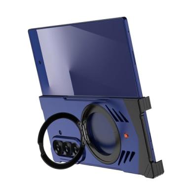 Imagem de LYJSMGZ Capa de metal para Samsung Z Fold7, vazada, dissipação de calor, à prova de choque, suporte magnético giratório de 360°, suporta carregamento sem fio, azul, Z Fold 7