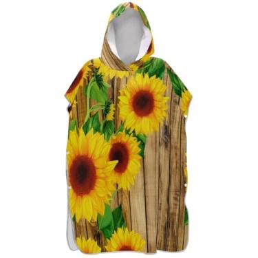 Imagem de Joisal Girassóis brilhantes floral verde deixar surf poncho adultos trocador toalha de banho com capuz toalha de banho vestível unissex adulto poncho com capuz