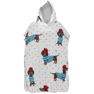 Imagem de Joisal Roupão branco com mudança de cachorro fofo dachshund para adultos, poncho de surfe, ponchos adultos de secagem rápida, para mulheres, estampa de toalha de praia com capuz