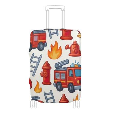 Imagem de Joisal Capas de bagagem para protetor de mala, identificadores laváveis, itens essenciais de viagem, férias, caminhões de bombeiros, vermelho, P, serve para capa de 45 a 50 cm, Caminhões de bombeiros