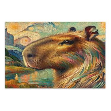 Imagem de Quebra-cabeça laranja de capivara estrelada, quebra-cabeças para adultos, 1000 peças, com letras nas costas, quebra-cabeças engraçados