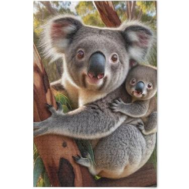 Imagem de Quebra-cabeças de mãe coala fofas personalizadas 500 peças para adultos amantes de elefantes brancos presentes para família quebra-cabeças divertidos arte decoração pintura, 52 cm x 37,8 cm