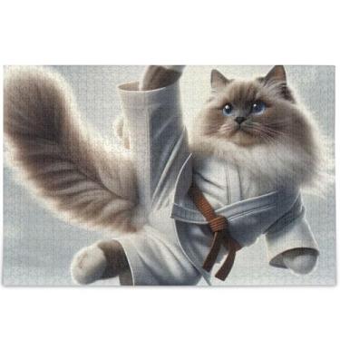 Imagem de Quebra-cabeça de gato Ragdoll de karatê personalizado 500 peças para adultos quebra-cabeças engraçados presentes difíceis de arte floral animal, 52 cm x 37,8 cm