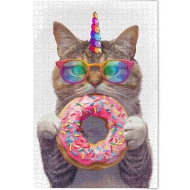 Imagem de Quebra-cabeça engraçado gato donut adulto 500 peças presentes divertidos elefantes brancos família quebra-cabeças divertidos paisagem personalizada arte animal, 52 cm x 37,8 cm