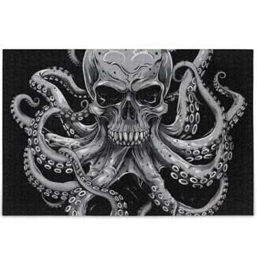 Imagem de Quebra-cabeça crânio polvo cinza adultos 1000 peças amigos família presentes legais exclusivos jogo de brinquedo obra de arte, 75 cm x 50 cm