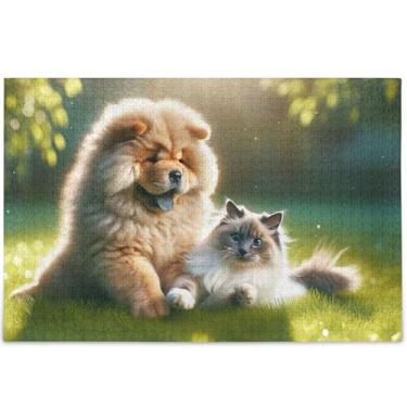 Imagem de Chow Chow Quebra-cabeça de gato fofo cachorro 500 peças quebra-cabeça adulto arte engraçada quebra-cabeças rígidos pintura artística personalizada, 52 cm x 37,8 cm