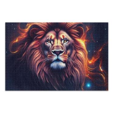 Imagem de Quebra-cabeça de leão cósmico chama gigante adultos 500 peças presentes de festa elefante branco diversão natureza quebra-cabeça animal arte impressão, 50 x 35 centímetros