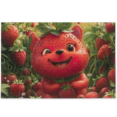 Imagem de Quebra-cabeça fofo cachorro morango adultos 500 peças jogo de quebra-cabeça presentes tecnológicos cena personalizada natureza quebra-cabeça arte decoração pintura, 52 cm x 37,8 cm