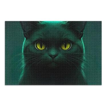 Imagem de Quebra-cabeça adulto 500 peças divertido gato preto bobo escuro único quebra-cabeça pintura animal, 50 x 37 centímetros