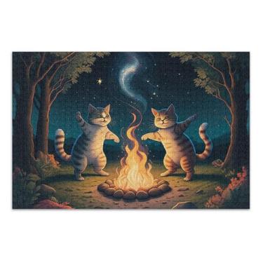 Imagem de Quebra-cabeça 1000 peças adultos flor pintura animal personalizado divertido quebra-cabeça rígido gato caprichoso fogueira amigos estrelados família presentes de jogo, 75 x 40 centímetros