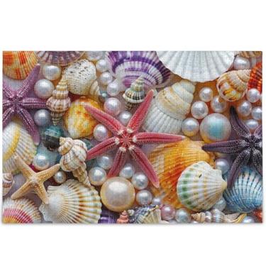 Imagem de Quebra-cabeça colorida estrela do mar conchas adultos 500 peças família elefante branco presentes personalizado exclusivo divertido brinquedo animal arte quebra-cabeça, 52 cm x 37,8 cm