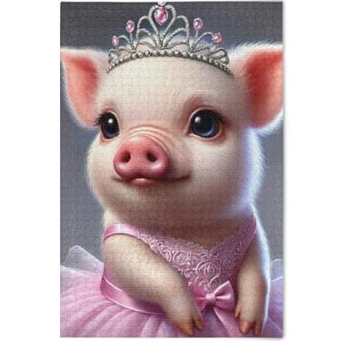 Imagem de Quebra-cabeça de princesa porca fofa para adultos engraçados 500 peças presentes de elefante branco para a família quebra-cabeças difíceis personalizado animal arte colorida, 52 cm x 37,8 cm