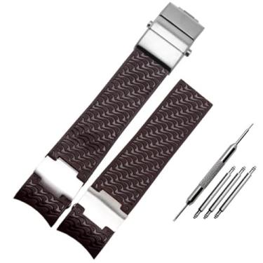 Imagem de ONECMN 22 x 20 mm DIVER and Marine pulseira de relógio de borracha de silicone impermeável para ferramentas Ulysse Nardin Man (marrom-B prata)